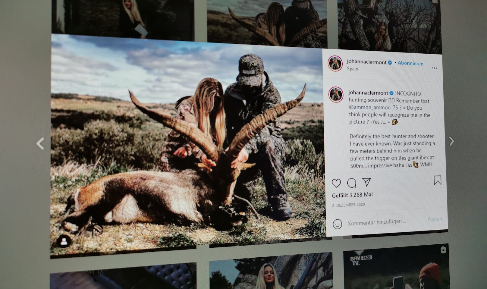 Johanna Clermont zeigt sich gerne mit toten Tieren auf Instagram.
