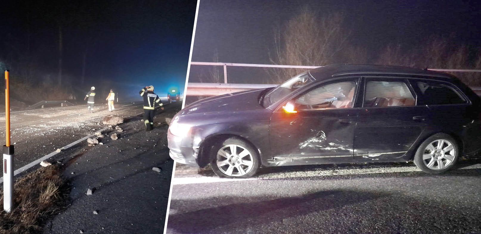 Das Auto des Mannes aus Gmunden wurde auf der Fahrerseite von den Felsbrocken getroffen.