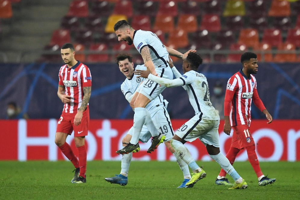 Olivier Giroud trifft gegen Atletico Madrid. 