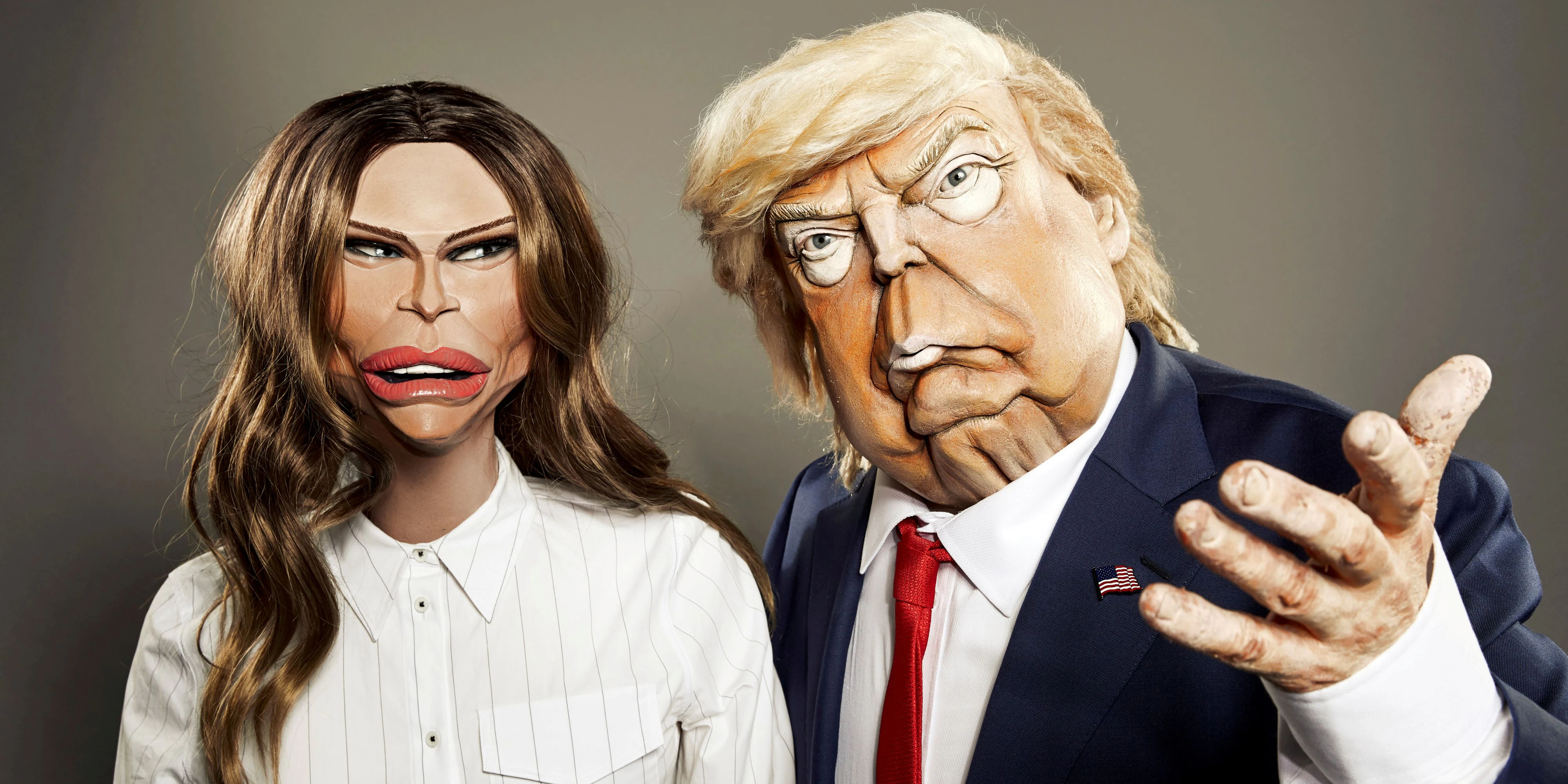 Die "Spitting Images" von Donald Trump und Ehefrau Melania. 