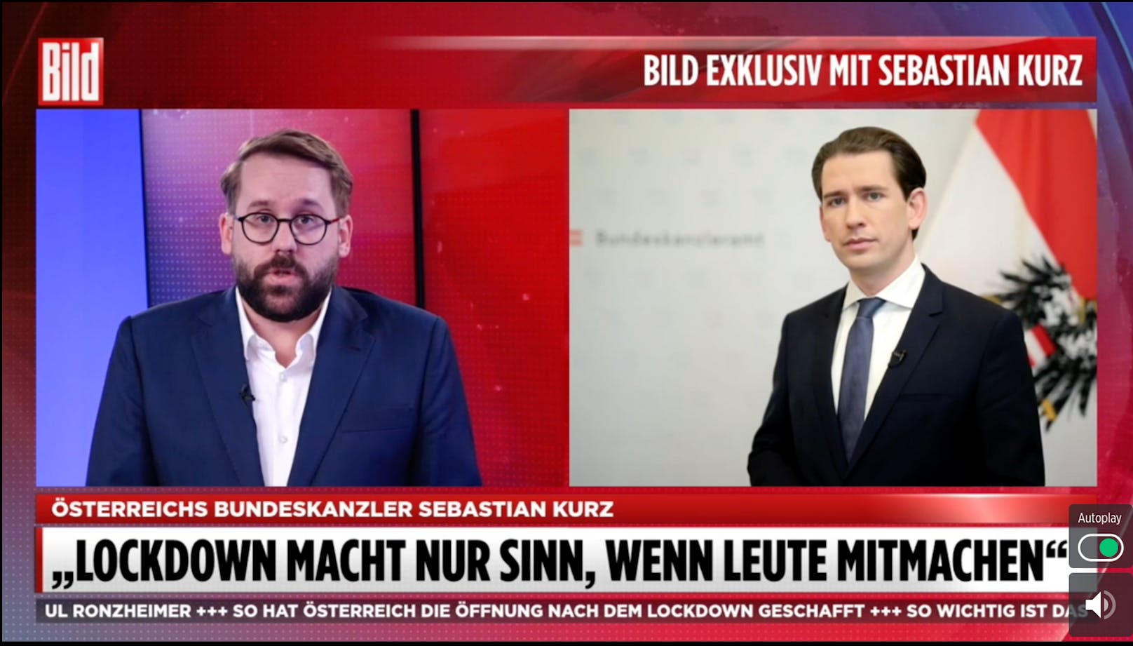 Bundeskanzler Sebastian Kurz im Gespräch mit Bild-Vize Paul Ronzheimer