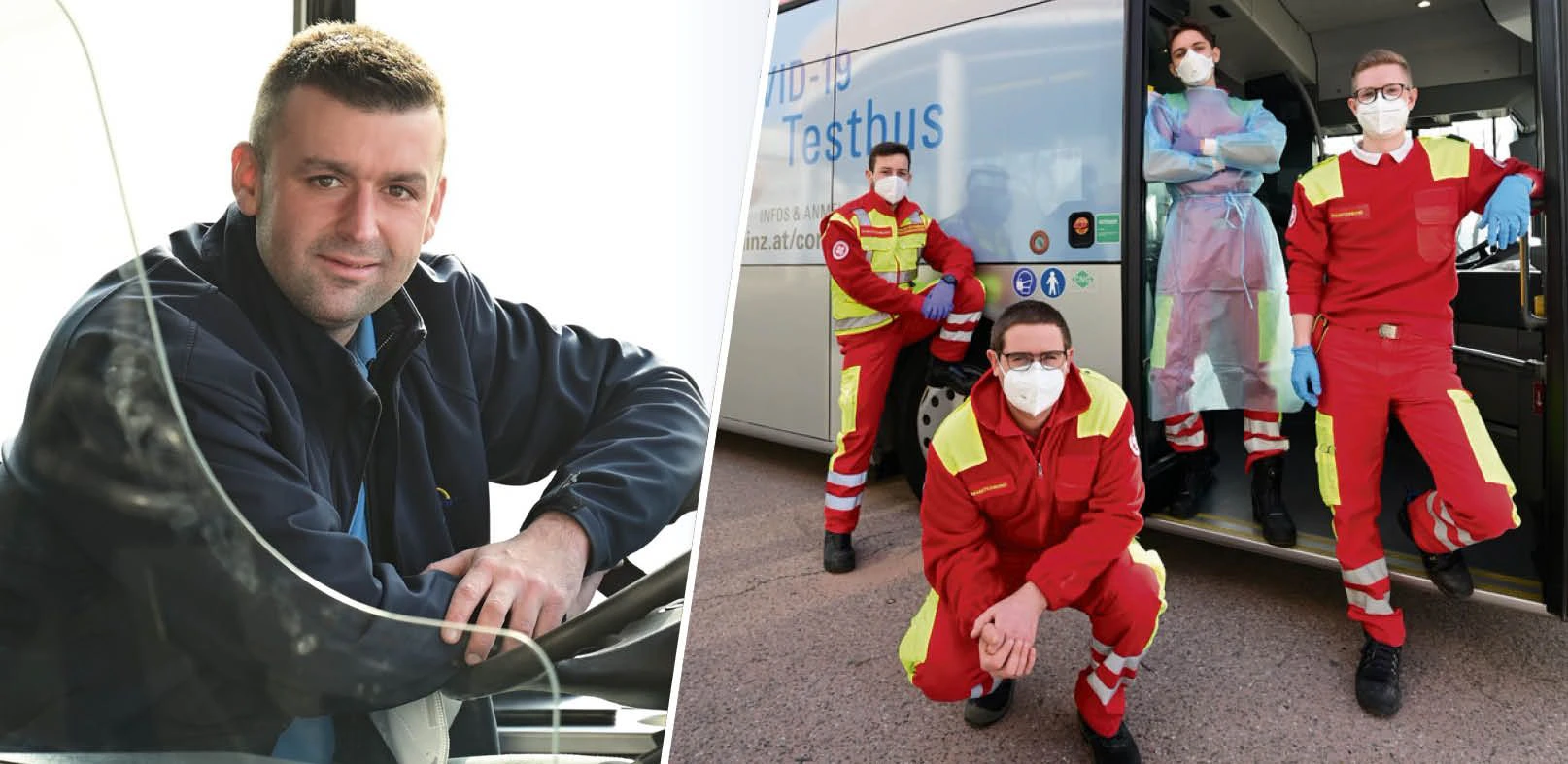"Richi" Keren (33) fährt den Bus, das Quartett des Arbeiter-Samariterbund übernimmt die Testung und Auswertung.
