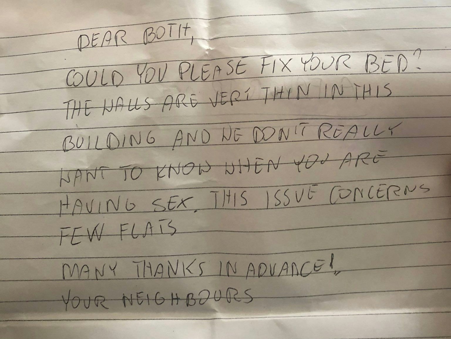 Dieses Schreiben erhielt Zachary von seinen Nachbarn