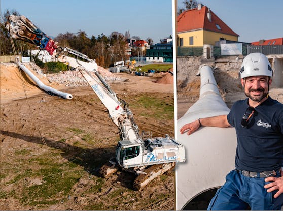 Baggerfahrer Reinhard Hasler (35) riss Mittwochnachmittag zwei der vier Flutlichter auf der Linzer Gugl ab.