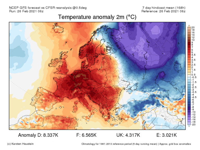 In den vergangenen 7 Tagen war es außergewöhnlich warm in Europa