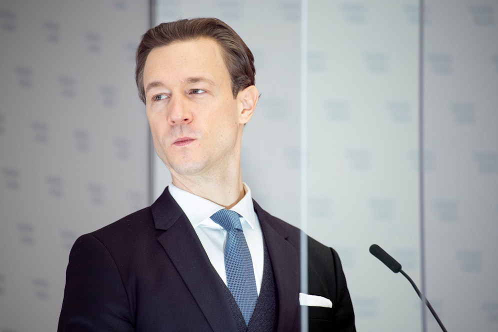 Finanzminister Gernot Blümel (ÖVP) bei einer Pressekonferenz am 18. Februar 2021
