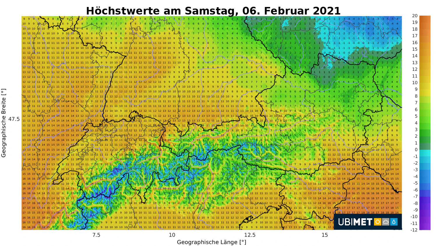 Höchstwerte am Samstag, 6. Februar