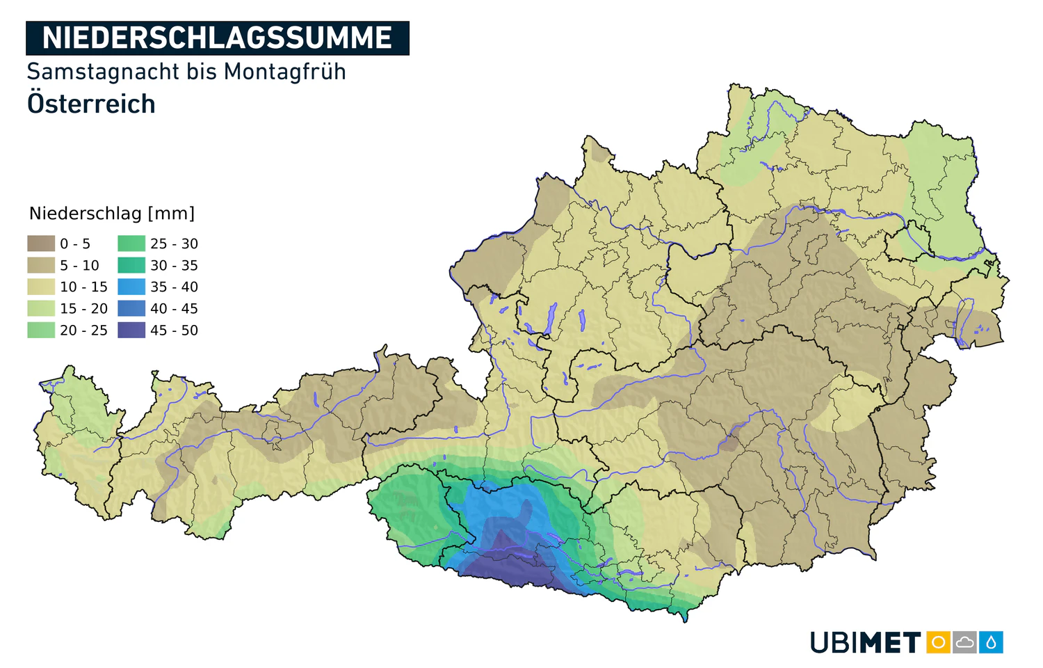 Niederschlagsmengen bis Montagfrüh.