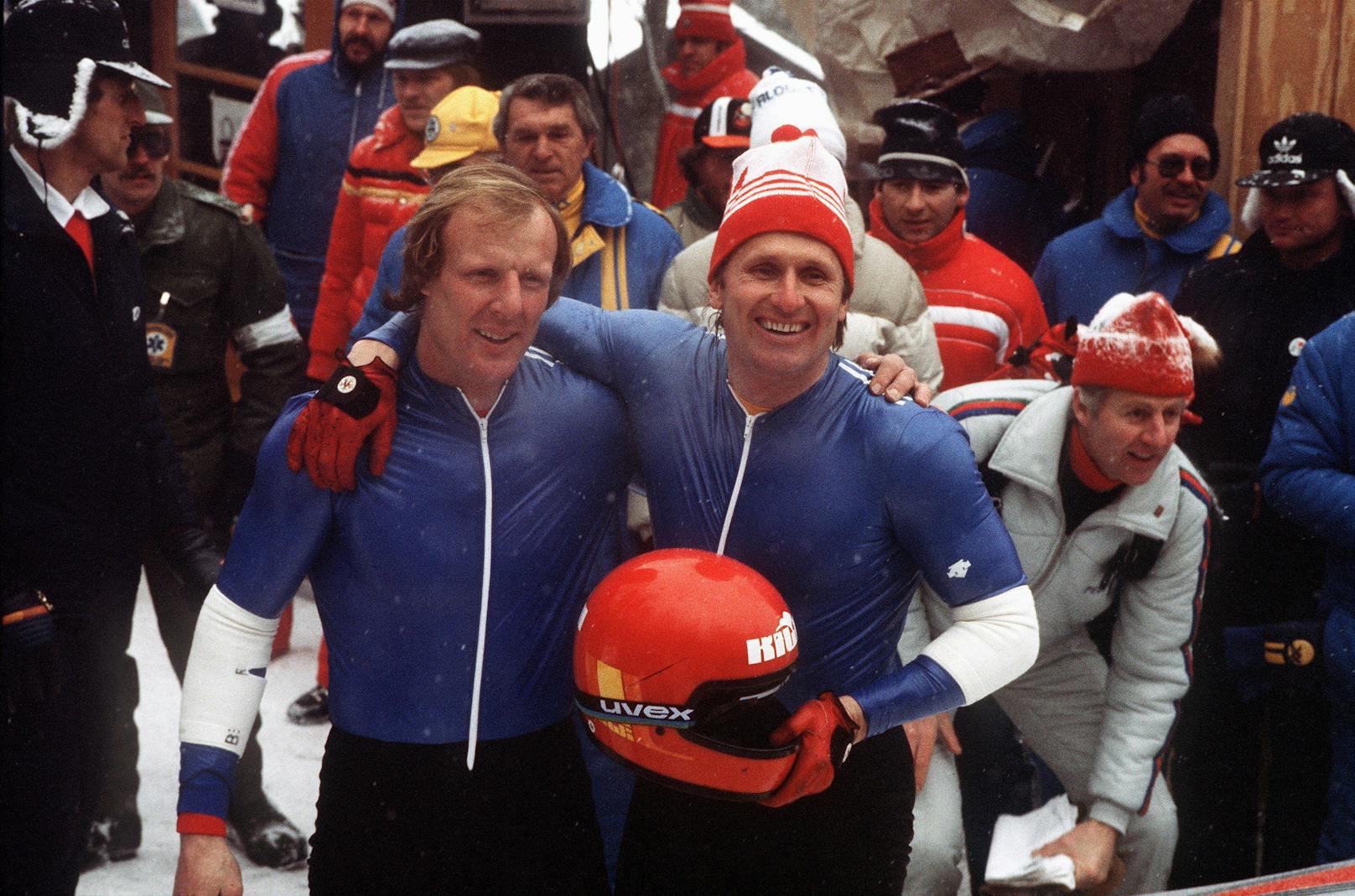 Sepp Benz (links) und Erich Schärer 1980 bei ihrem Olympiasieg in Lake Placid.