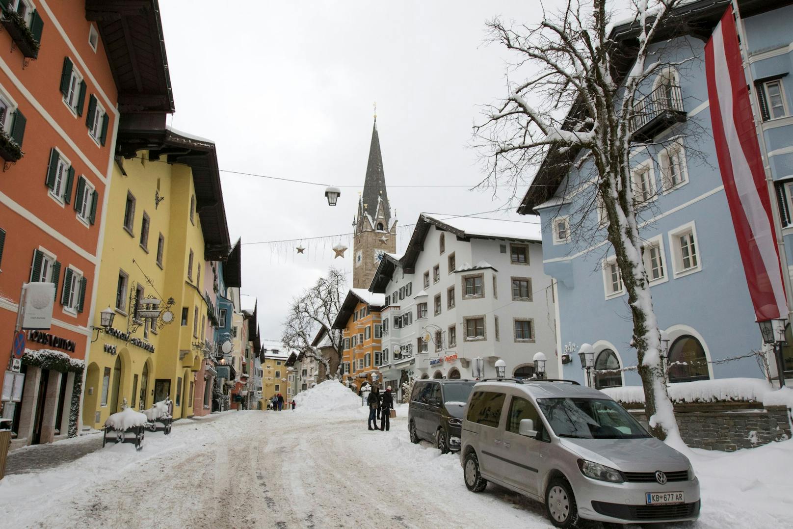 Blick auf die Innenstadt von Kitzbühel, Tirol. Aufgenommen am 14. Jänner 2021