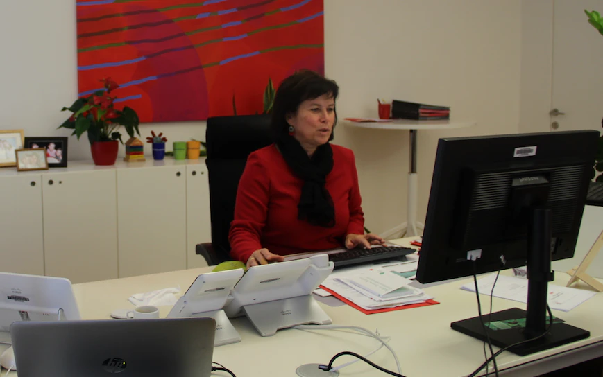 SPOÖ-Chefin Birgit Gerstorfer beim Zoom-Interview mit "Heute".