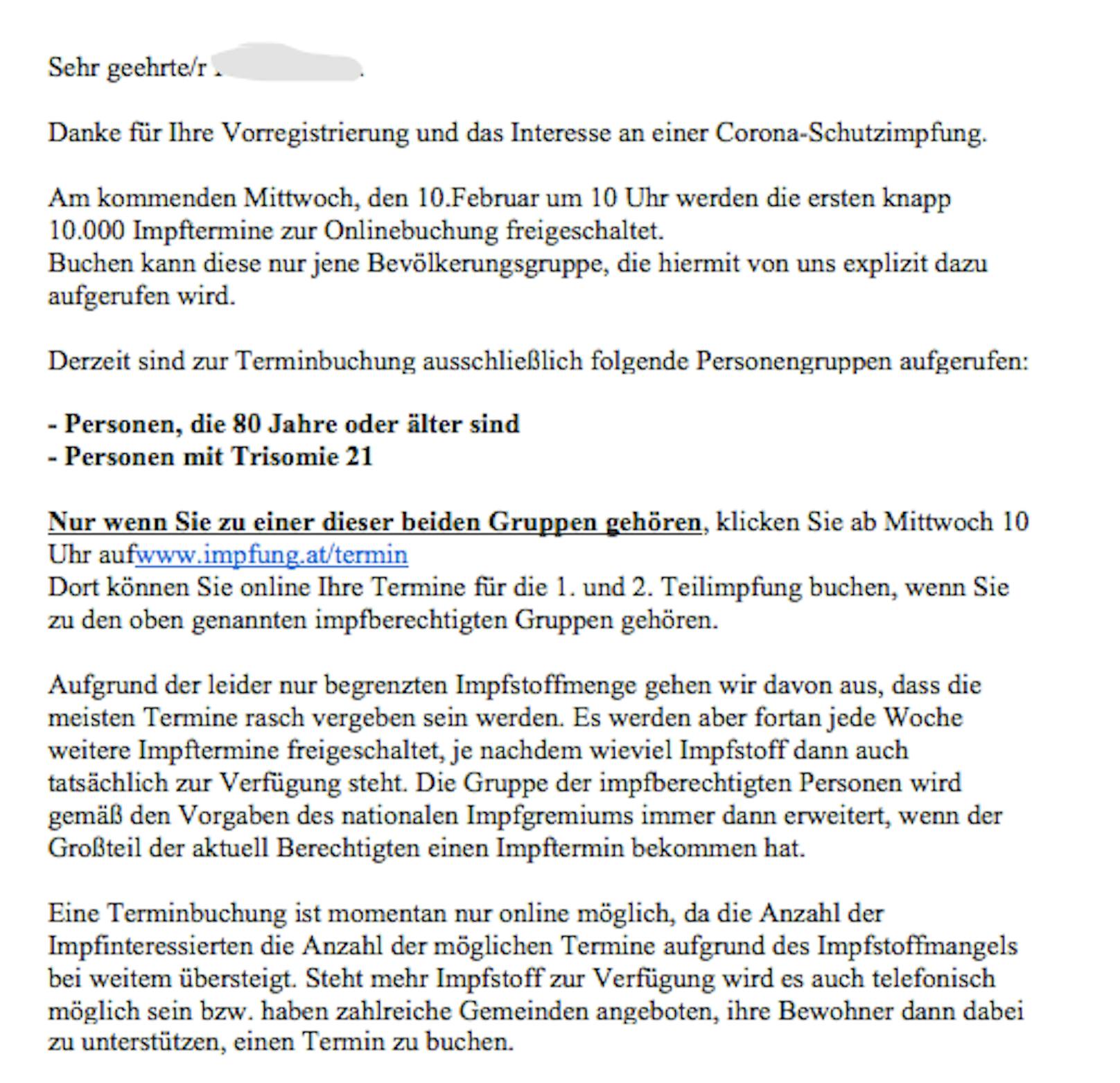 Diese Mail bekamen am Montag Zehntausende Niederösterreicher