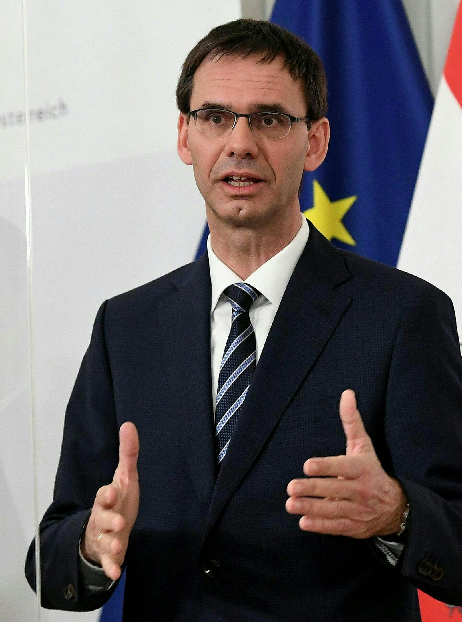 Vorarlbergs Landeshauptmann Markus Wallner (ÖVP) am Montag, 1. März 2021, während einer Pressekonferenz nach einem Corona-Gipfel im Bundeskanzleramt in Wien.
