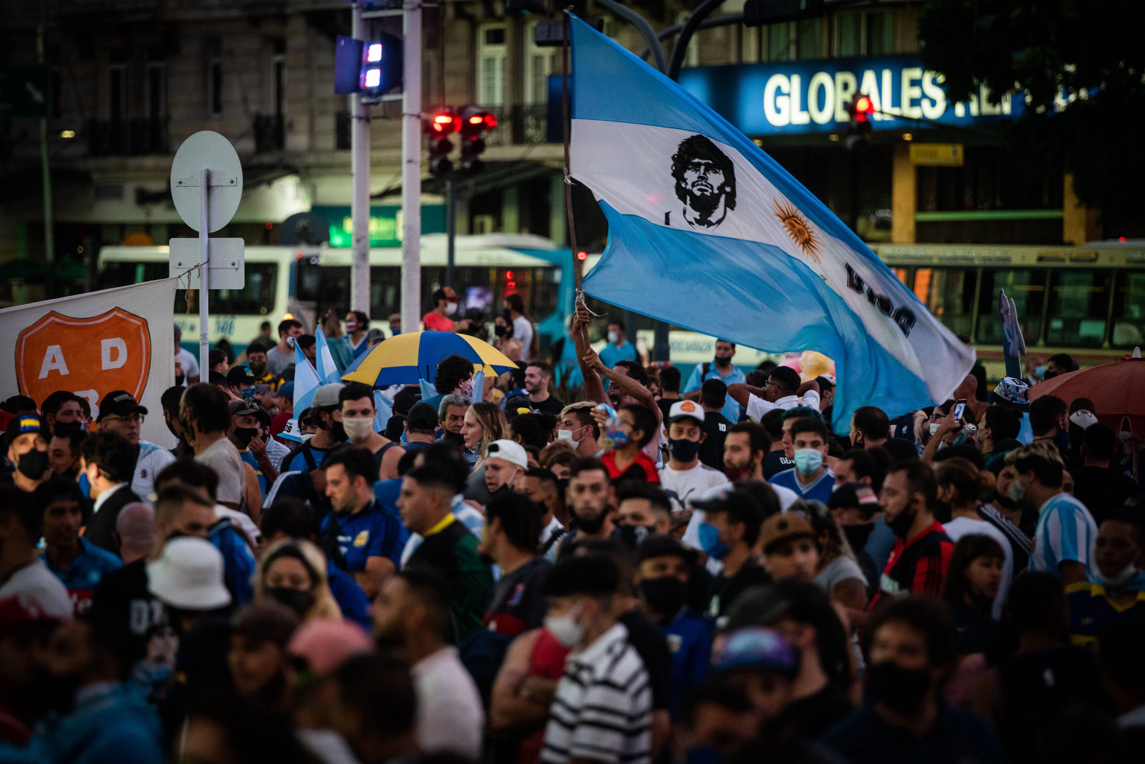 Eine Demonstration für Diego Maradona. 