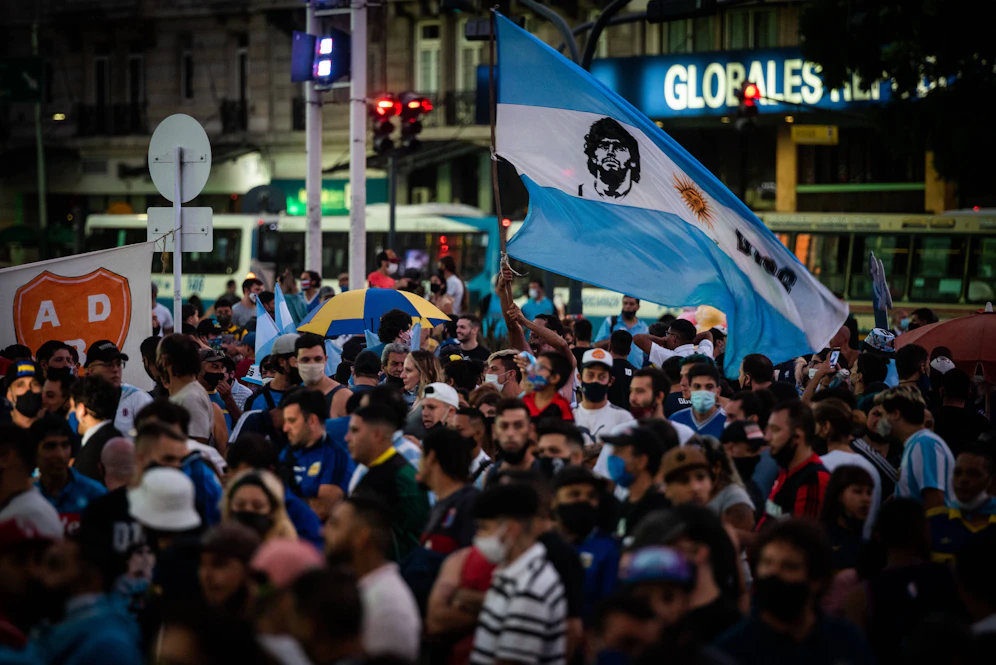 Eine Demonstration für Diego Maradona. 
