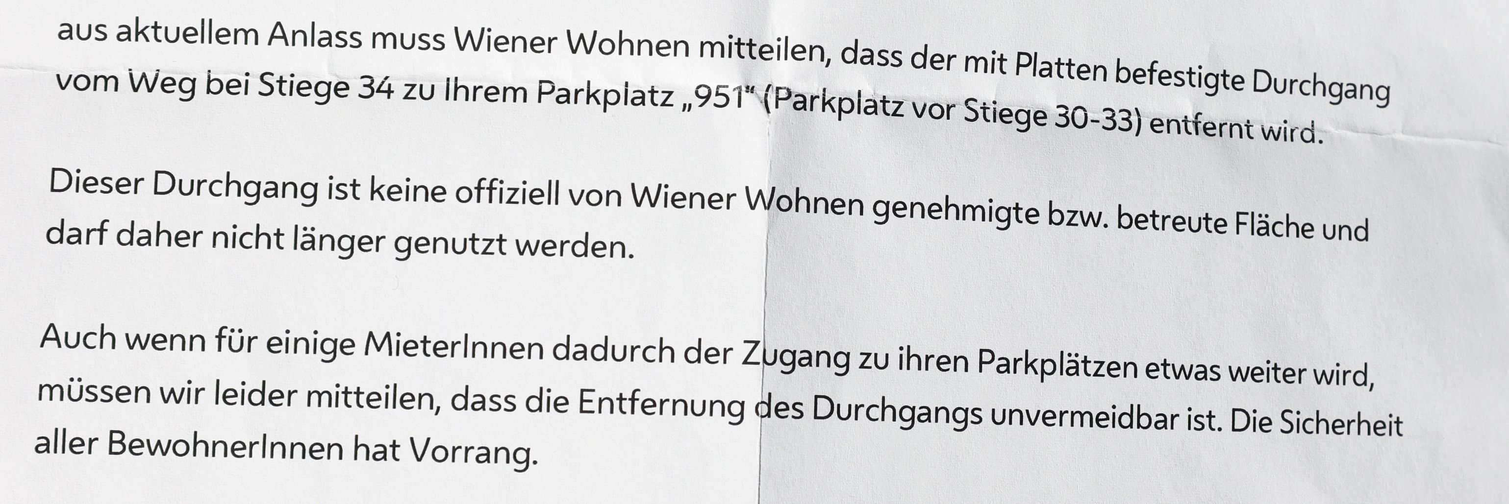 Schreiben von Wiener Wohnen