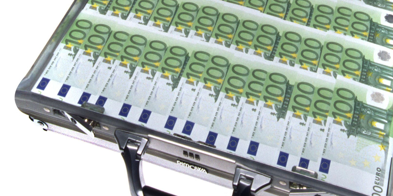 Ein Koffer voller Euro-Banknoten. Symbolbild