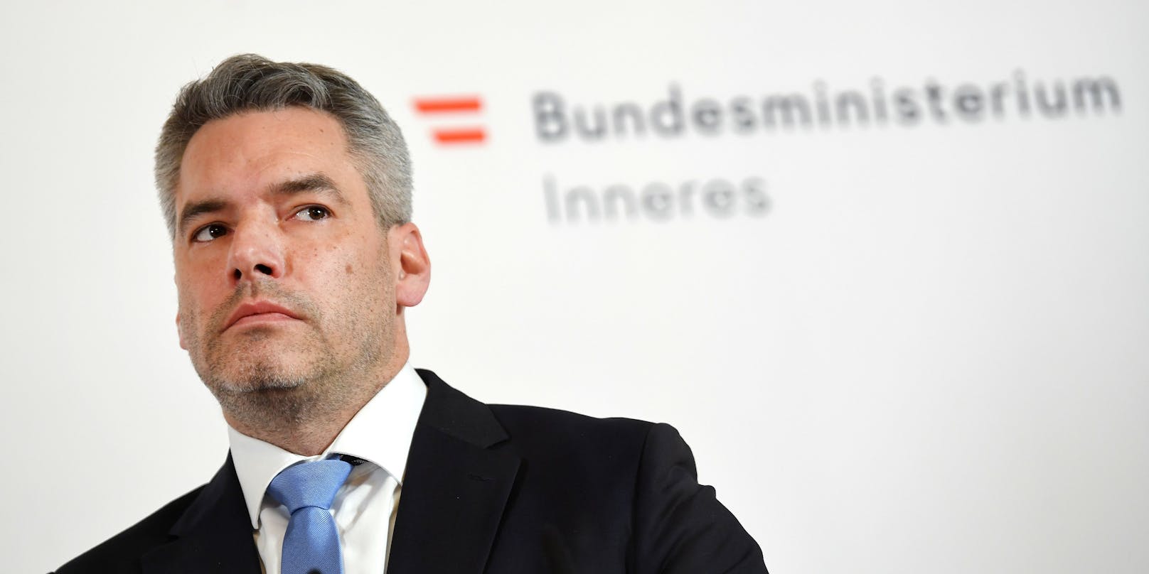 Innenminister Karl Nehammer (ÖVP) im Rahmen eines Pressegespräches am 10. Februar 2021.