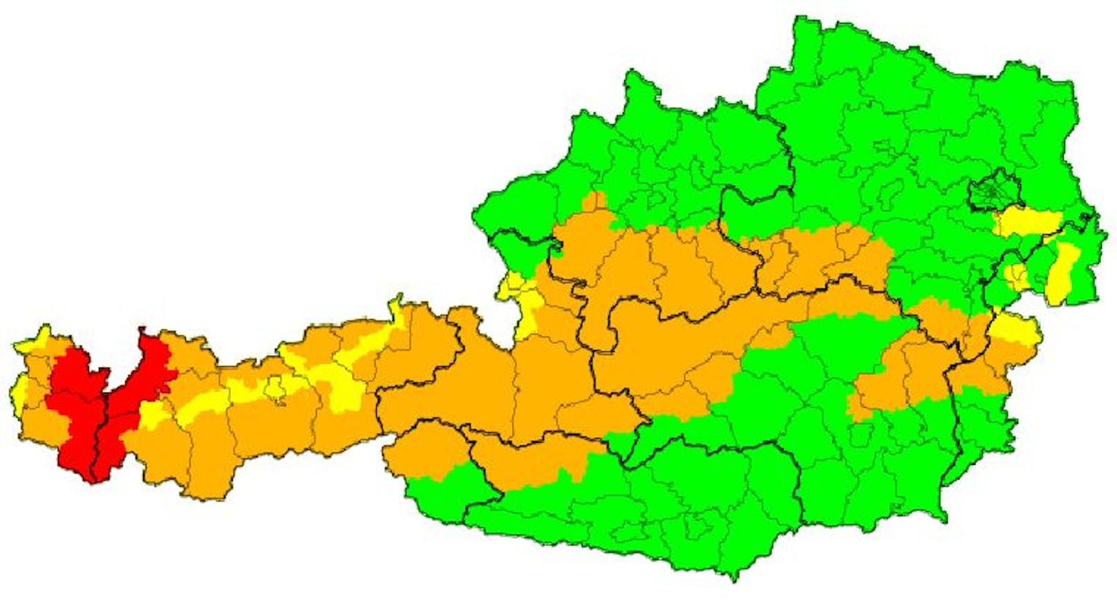 Aktuelle Wetterlage in Österreich (Stand 19.15 Uhr)
