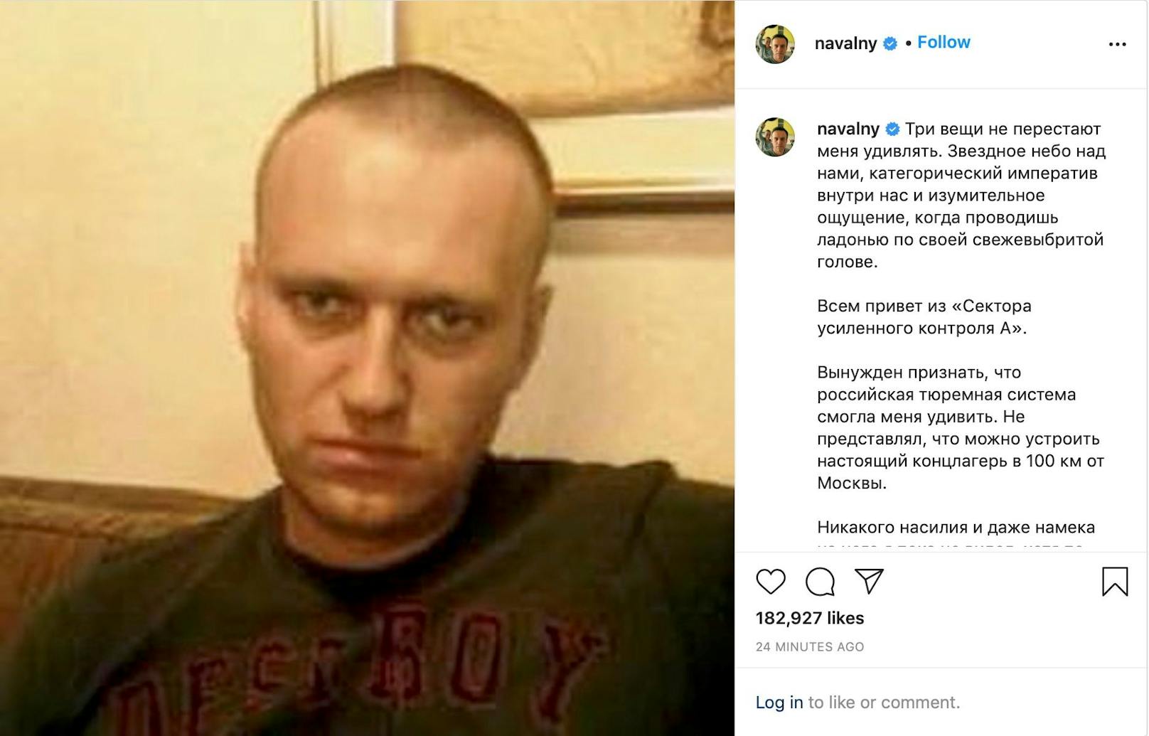 Vladmir Putins Gegner Alexej Navalny meldet sich aus der Strafkolonie IK-2. Er wird dauerüberwacht, es regnet Verweise, in der Nacht fotografieren ihn die Wärter jede Stunde.