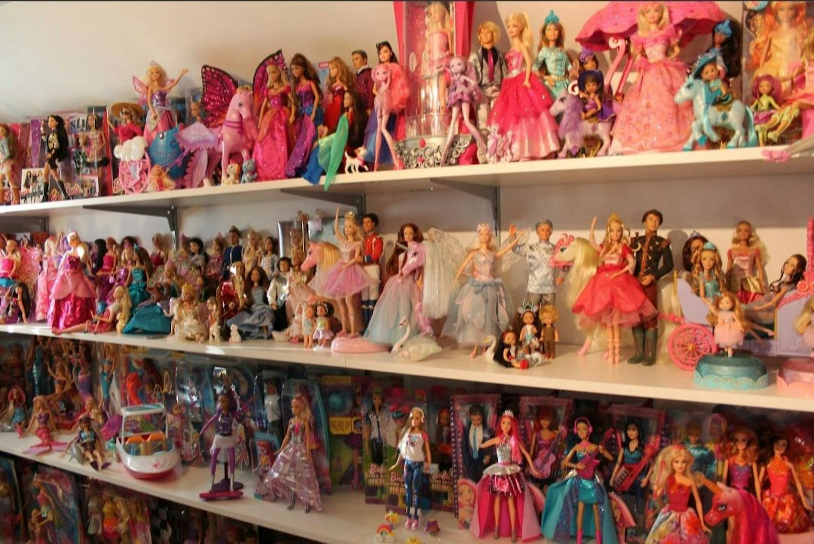 Ein Großteil der Puppen ist auf Regalen und in Vitrinen ausgestellt.