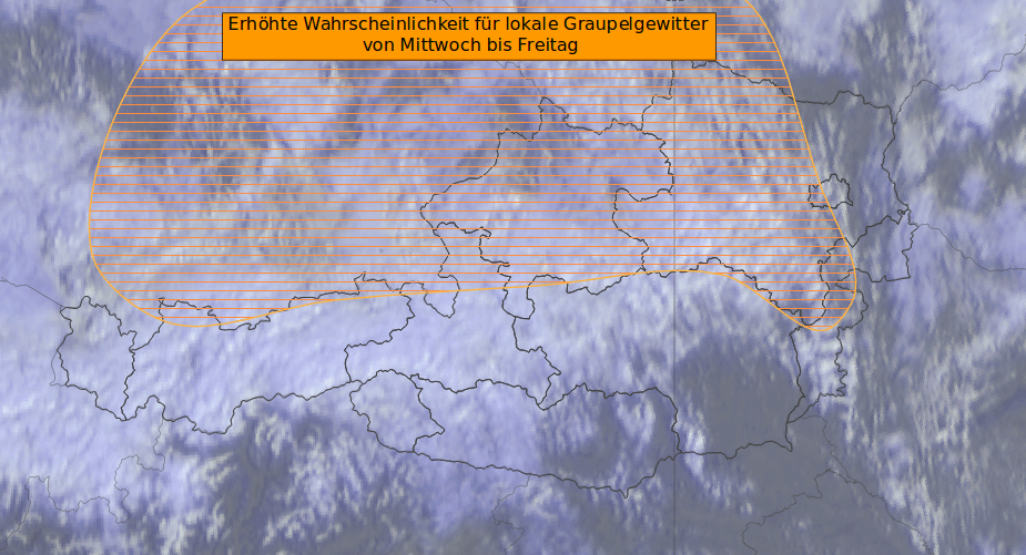 Vor allem an der Alpennordseite her muss man bis Freitag mit lokalen Graupelgewittern rechnen.