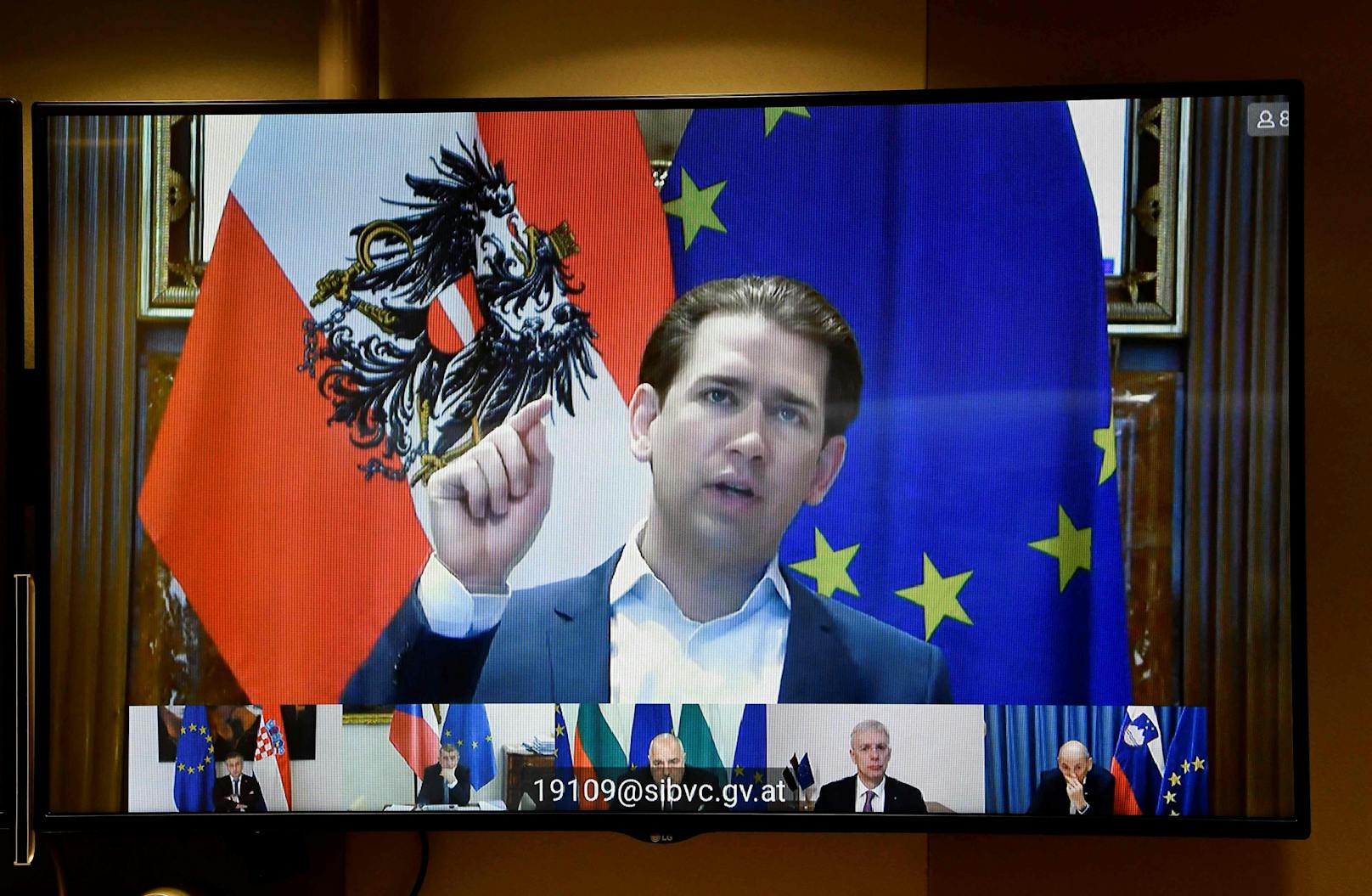 Sebastian Kurz bei einer Videokonferenz mit EU-Kollegen