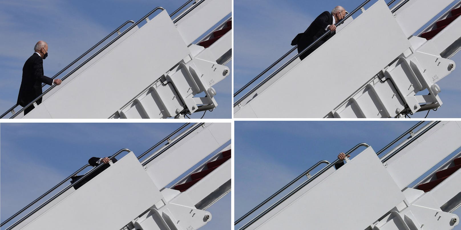 US Präsident Joe Biden stolpert beim Aufstieg zur Air Force One.