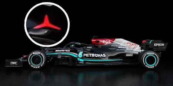Der neue Mercedes-Bolide. Der rote Stern repräsentiert Niki Lauda.