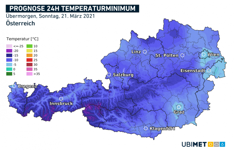 Tiefstwerte in der Nacht auf Sonntag.