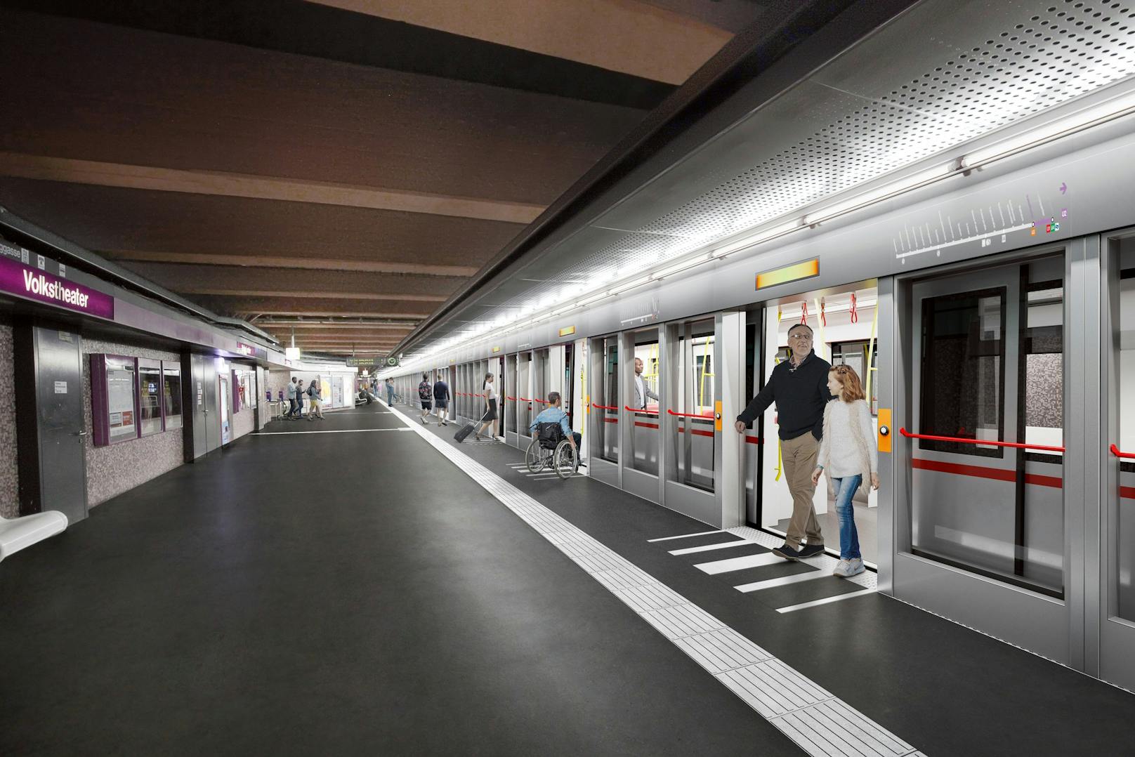 Der Bahnsteig bei der U2-Station Volkstheater wird mit Türen ausgestattet. In Zukunft sollen U-Bahnen autonom, also ohne Fahrer, unterwegs sein.