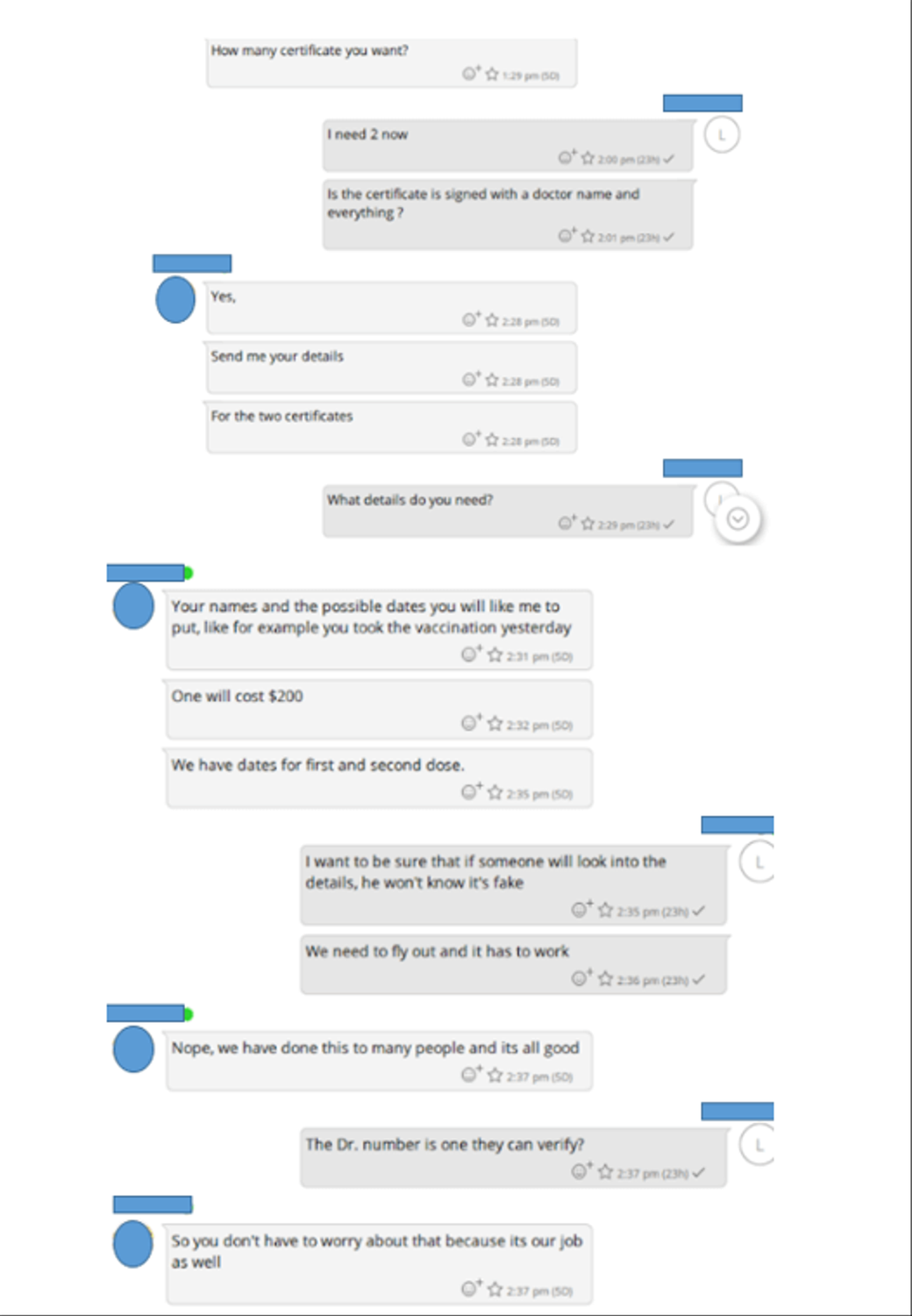 Chat-Verlauf mit einem Darknet-Shop.