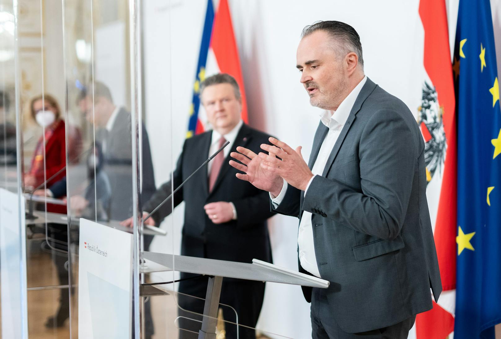 Hans Peter Doskozil (SPÖ) bei der Presskonferenz am am Mittwoch.