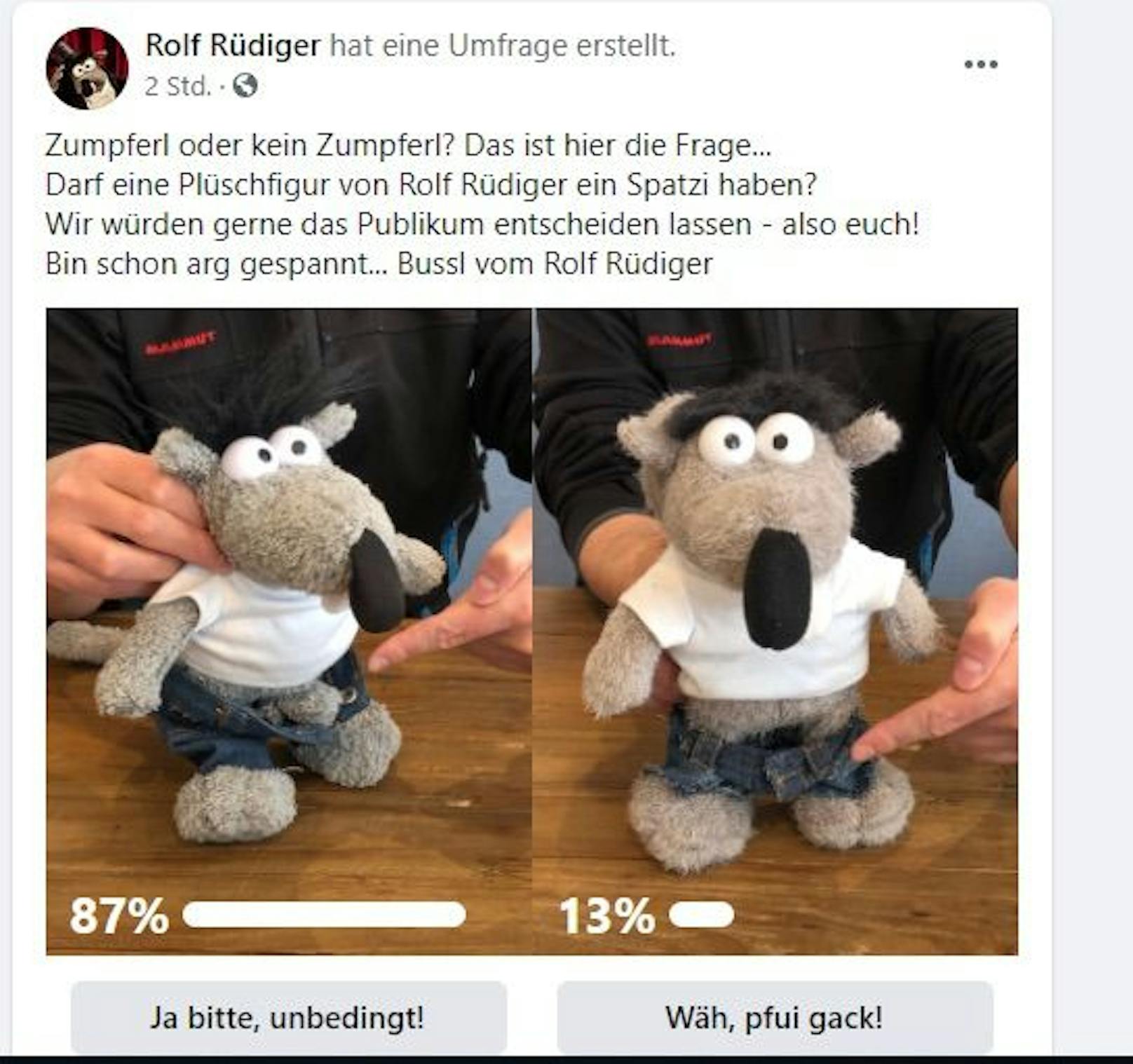 89 Prozent der Fans wollen Rolf Rüdiger mit Zumpferl sehen. 