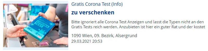 Gurgeltests auf Willhaben: Die meisten der Angebote sind bereits älter