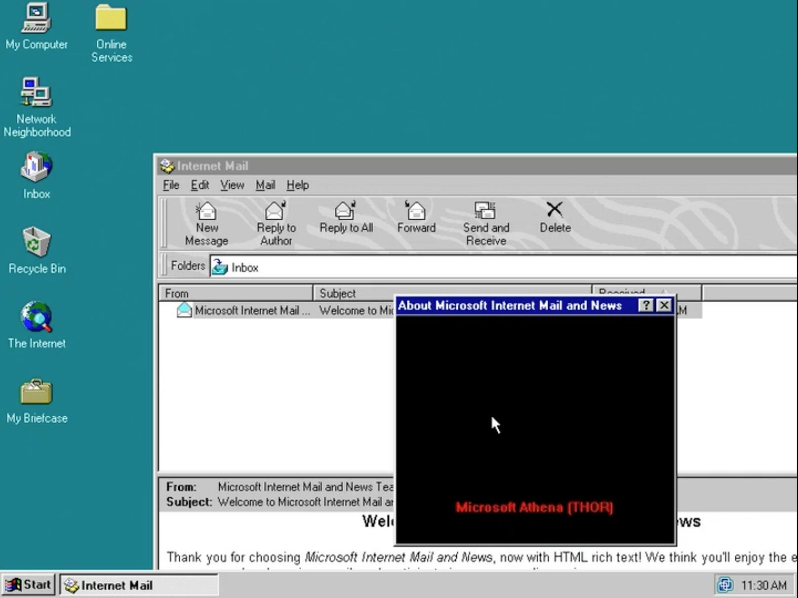 So sieht die gefundene Geheimbotschaft in Windows 95 aus.