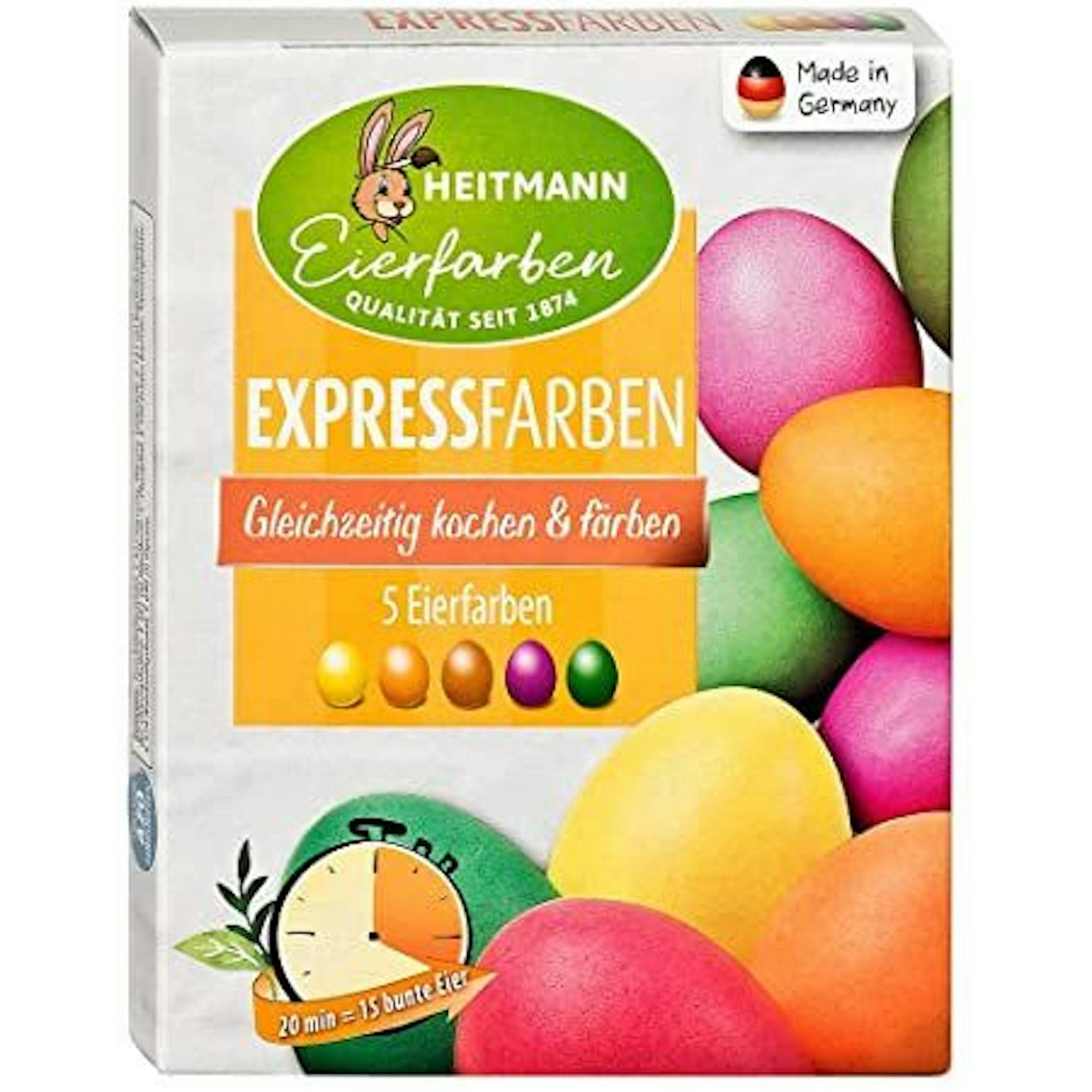 "Flüssige Eierfarben" und "Expressfarben" von Heitmann, erhältlich bei INTERSPAR.
