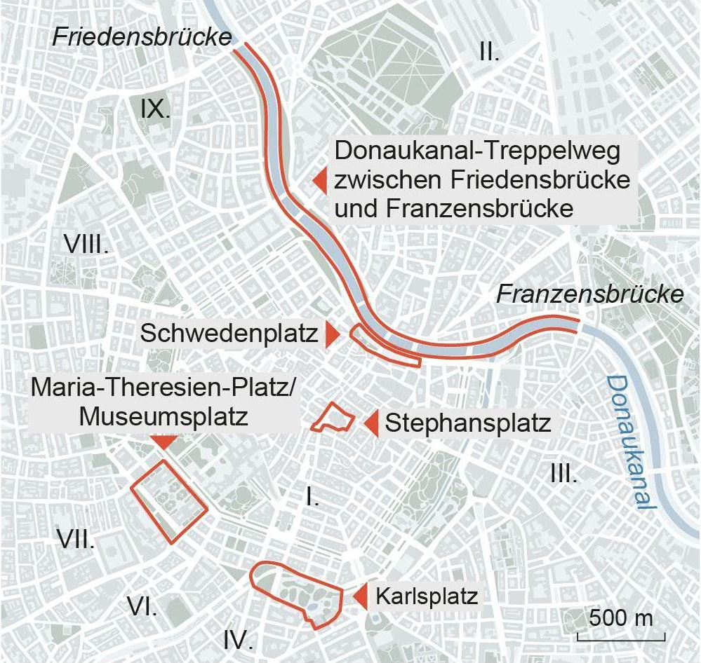 An diesen Plätzen in Wien gilt die Maskenpflicht.