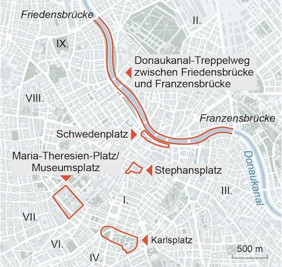 An diesen Plätzen in Wien gilt die Maskenpflicht.