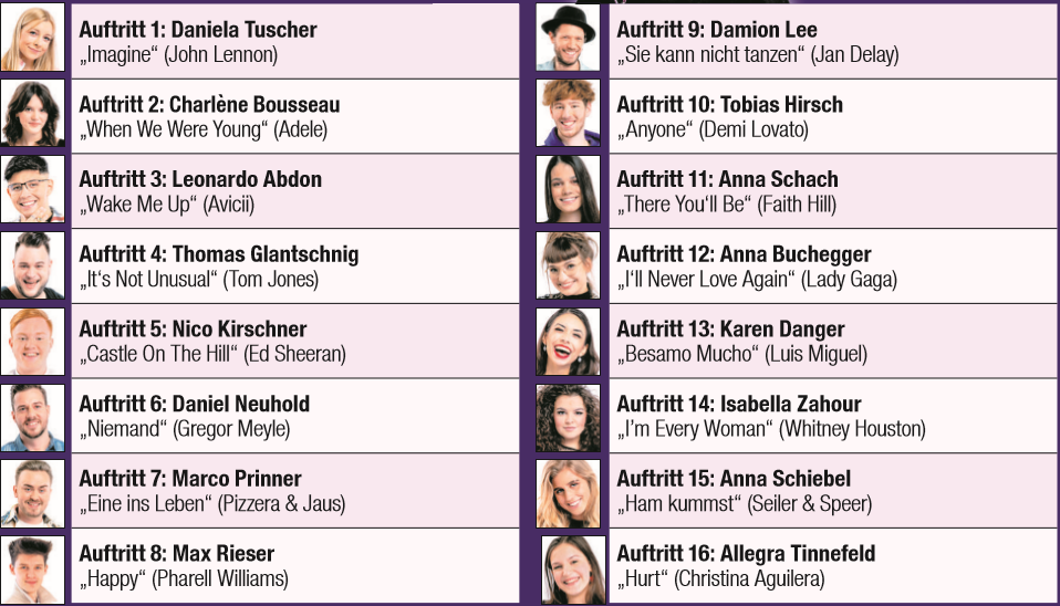 Das sind die Auftritte des Abends.