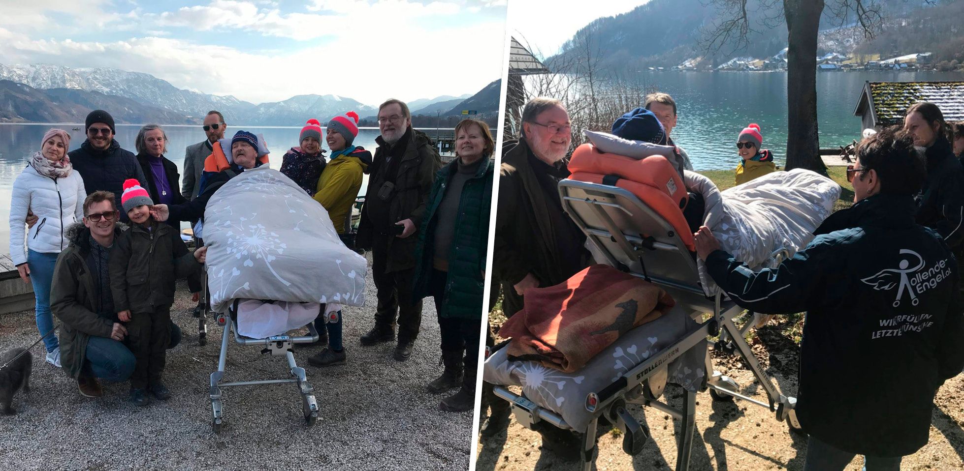 Karl am Attersee im Kreise seiner Familie. Der Verein -Rollende Engel- erfüllte ihm seinen allerletzten Wunsch. 