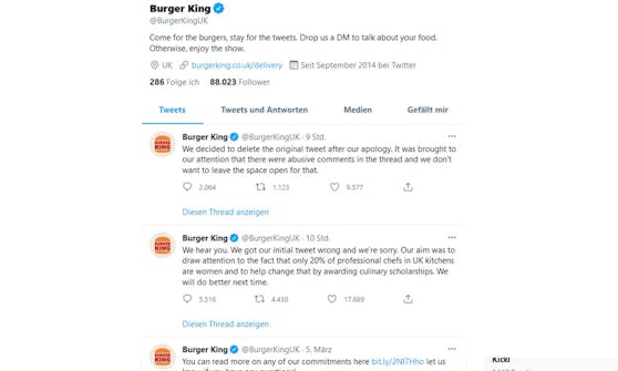 Burger King löschte den Beitrag und entschuldigte sich öffentlich.