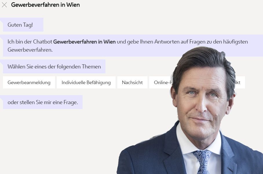Seit Mitte März beantwortet der Gewerbe-Bot alle Fragen zum Thema Gewerbeverfahren in Wien. Das dieser gut angenommen wird, freut Wirtschaftsstadtrat Peter Hanke (SPÖ).