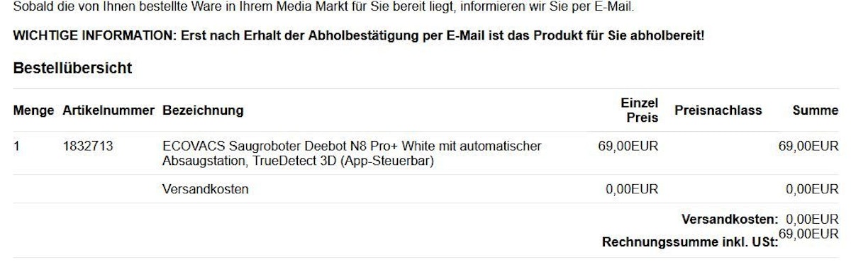 Der Saugroboter wurde stark vergünstigt angeboten.