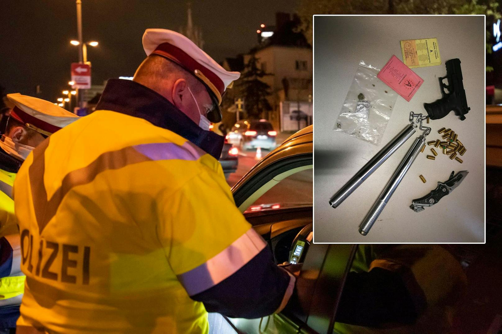 Die Polizei fand Drogen und Waffen im Auto.