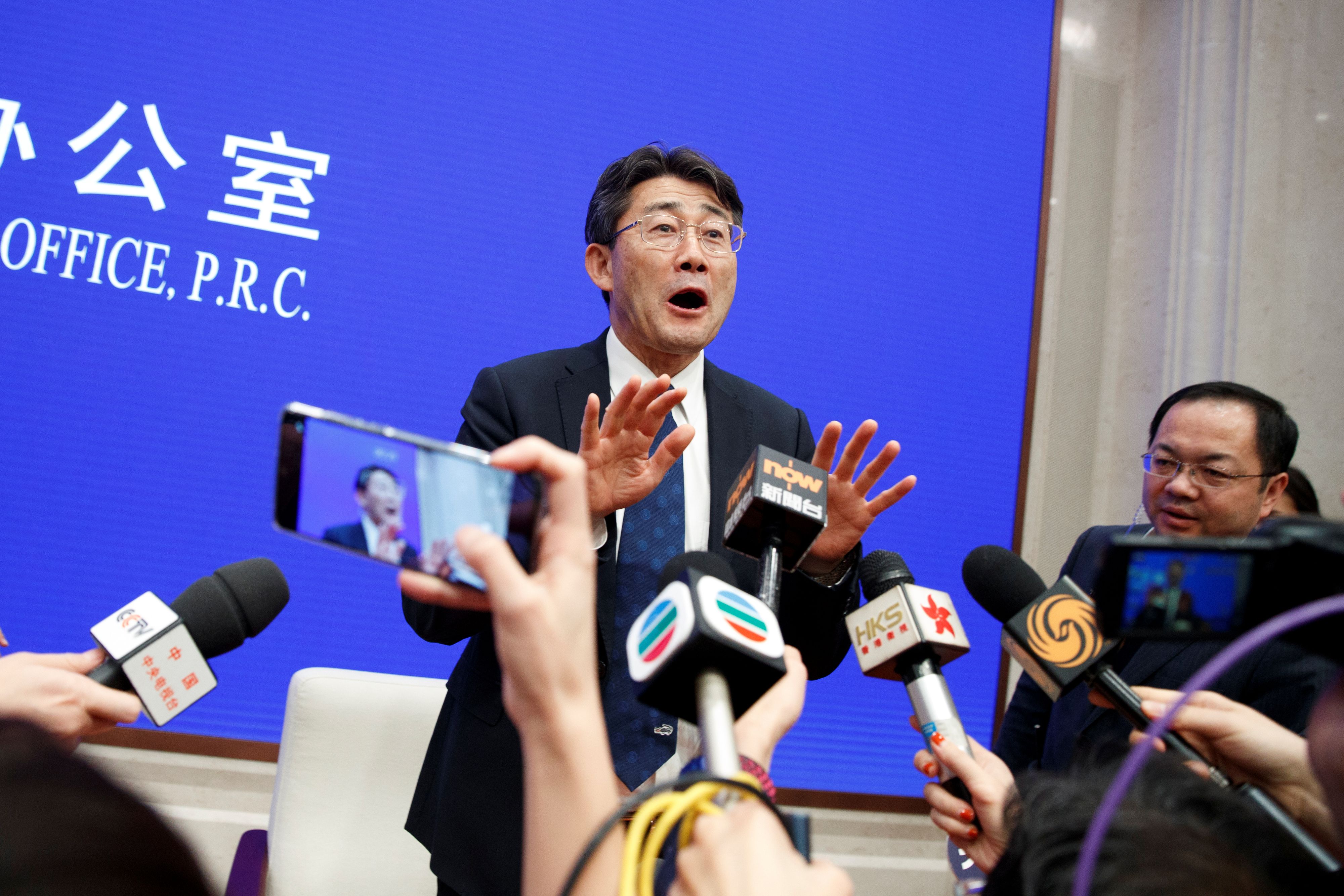 Gao Fu, director of China Center for Disease Control and Prevention addresses the media after a briefing at the State Council Information Office in Beijing, China, January 26, 2020.  REUTERS/Thomas Peter