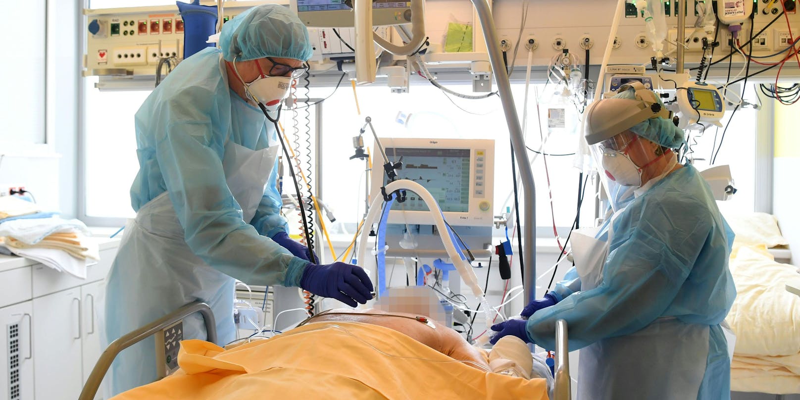 Ein Patient auf der Intensivstation des Universitätsklinikums Tulln