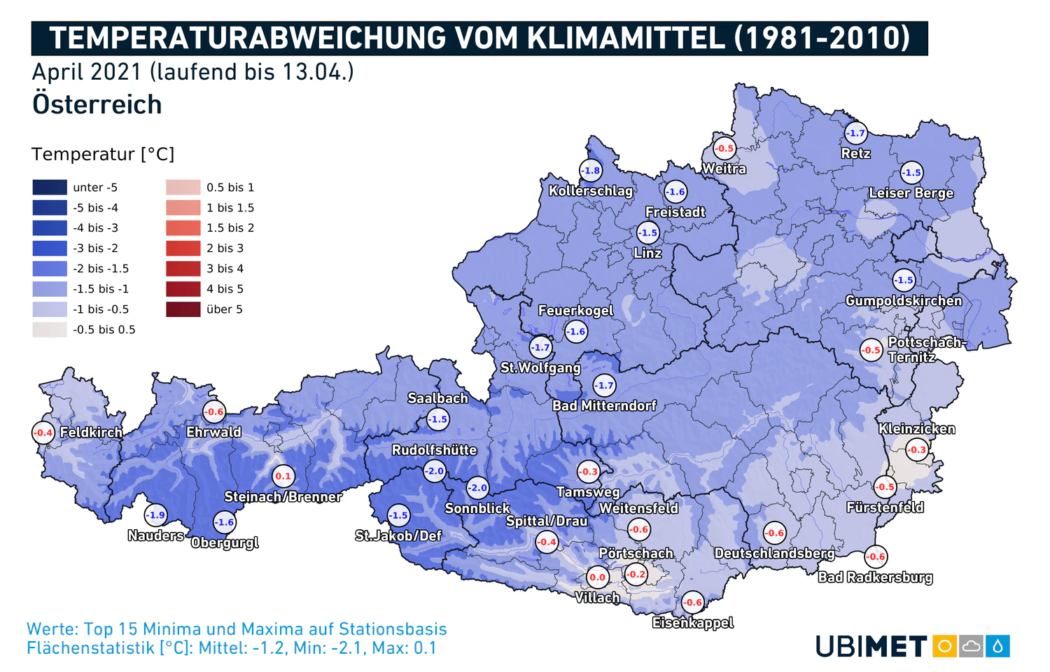 Der April 2021: Mittlerweile unterdurchschnittlich temperiert.
