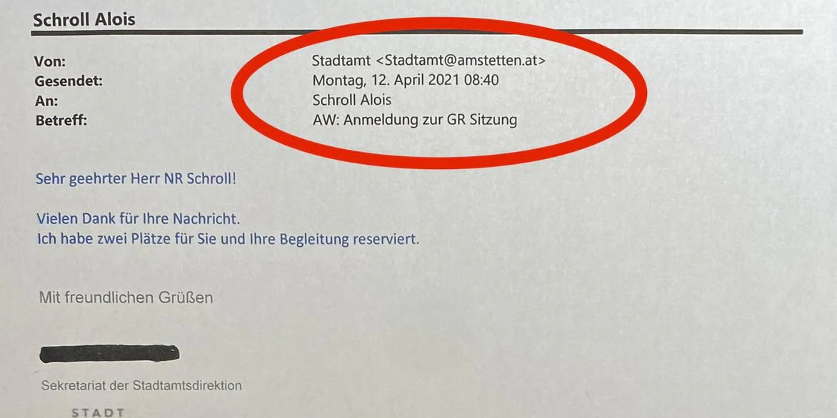 Das Schreiben an Schroll.