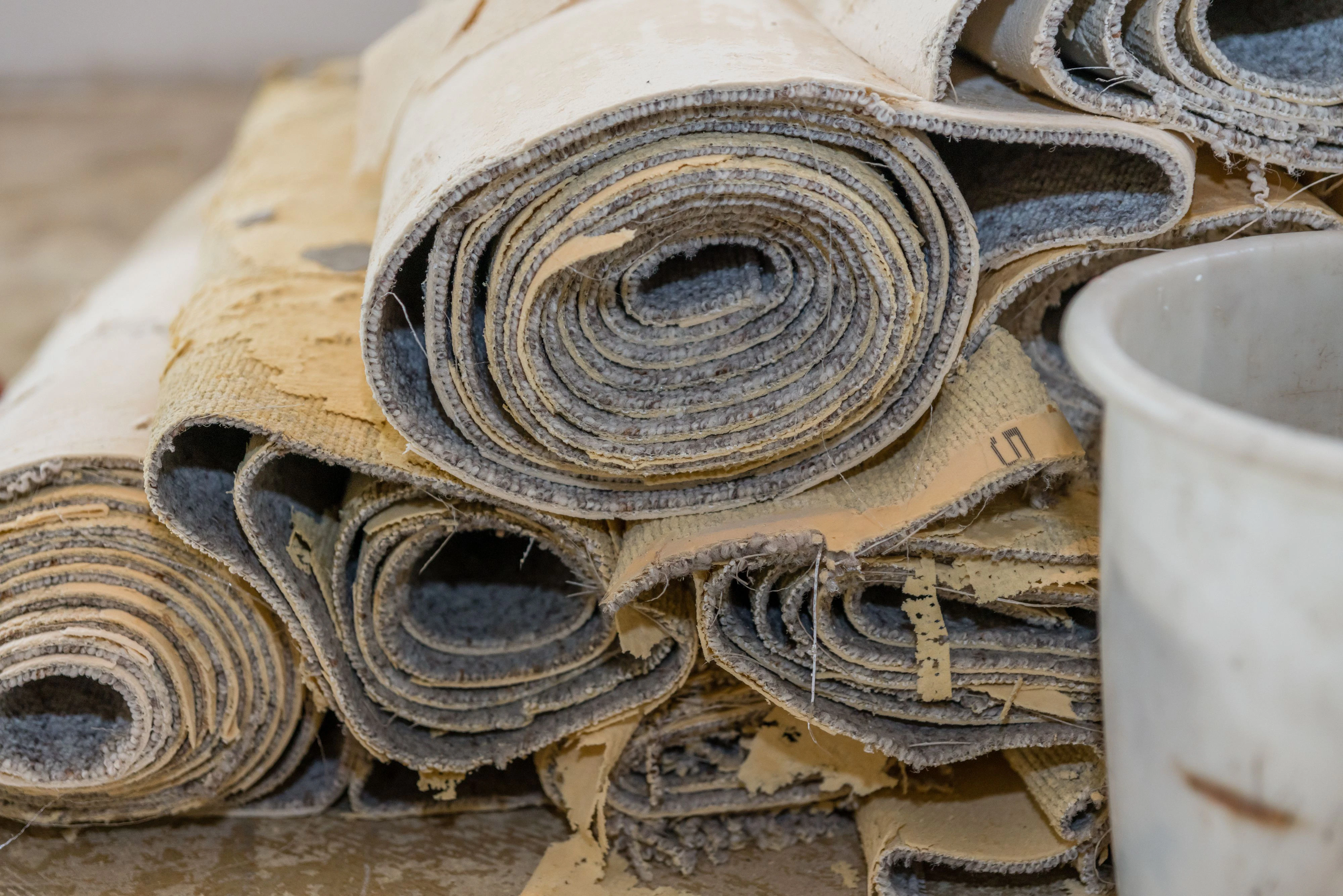 Removing a carpet for renovation works in a living room